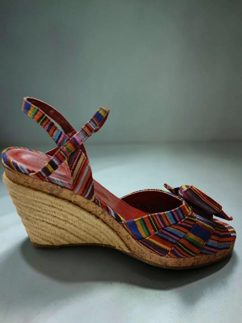 Colorful Striped Bow Wedge Sandals - Women's